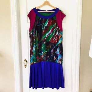 Jete Women Abstract Multicolor sleeveless dress Plus Size 2X Green Purple Tiered